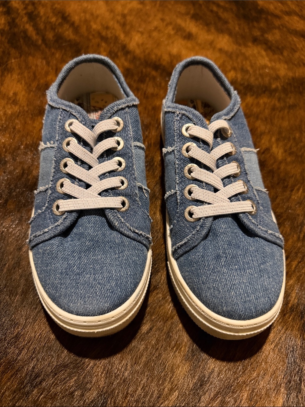 Kids Denim Lace-Up Sneakers in Blue